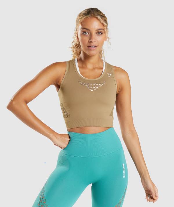 Damske Crop Top Gymshark Energy Seamless Hnede | GI9581602